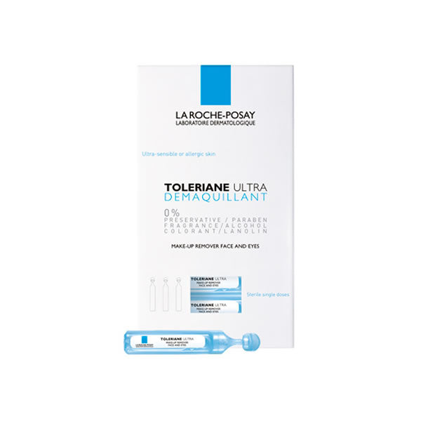 La Roche Posay Toleriane Ultra makeup remover sachets by Jag Couture London, featuring gentle skincare for sensitive skin.