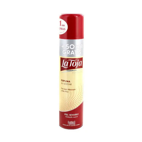 La Toja shaving foam for sensitive skin in 250ml and 50ml bottles, by Jag Couture London New York, showing the foam and packaging.