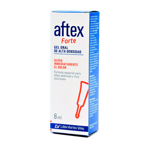 Laboratorio Viñas Aftex Forte oral gel in 8ml tube, displayed with packaging and applicator, from Jag Couture London New York.