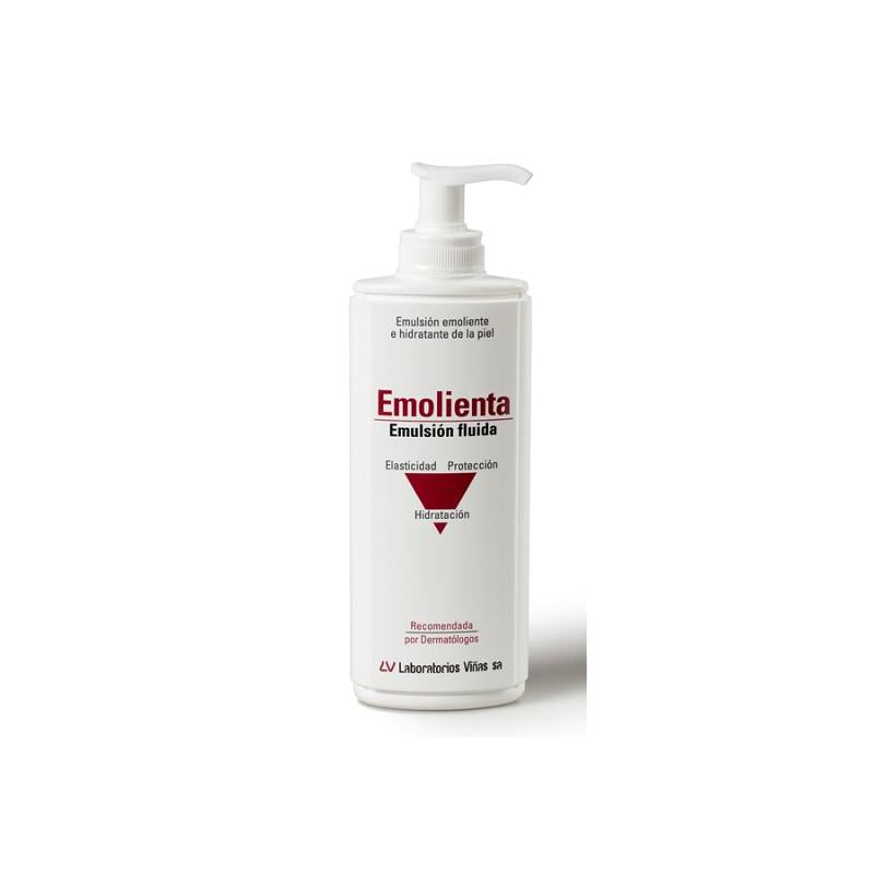 Laboratorios Viñas Emolienta Emulsión Fluida 250ml bottle, a moisturizing skincare product from Jag Couture London New York.