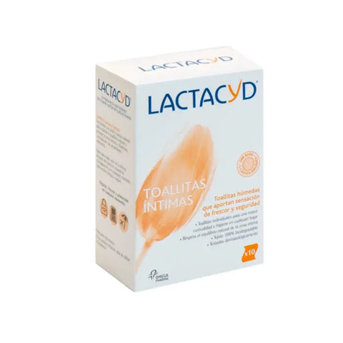 Lactacyd intimate wipes, 10-unit pack, by Jag Couture London New York, showing the product packaging and wipes