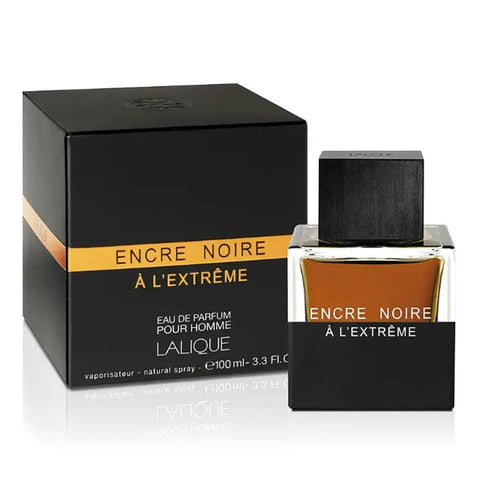 Lalique Encre Noire L´extreme men’s eau de parfum spray in 100ml bottle, featuring sleek black design and elegant packaging.