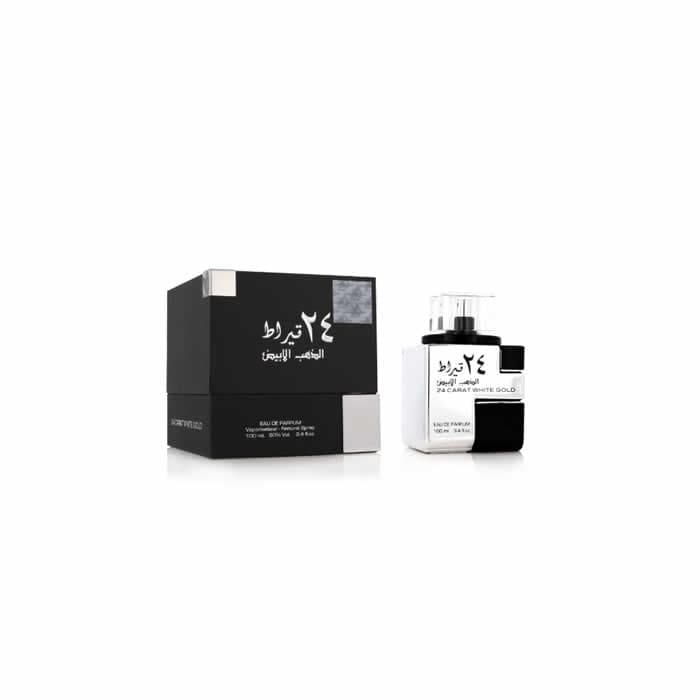 Jag Couture London 24 Carat White Gold EDP spray in 100ml bottle, featuring luxurious white gold fragrance and elegant packaging.