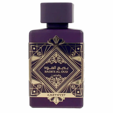 Jag Couture London BADEE AL OUD AMETHYST EDP spray, 100ml, featuring luxurious fragrance in elegant packaging.