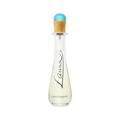 Laura Biagiotti Laura Eau De Toilette spray 50ml, elegant fragrance bottle with floral design, on a white background.