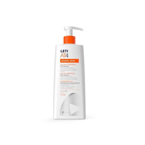 Leti At4 Body Milk bottle by Jag Couture London New York, 500ml container with smooth, moisturizing body lotion on a white background.