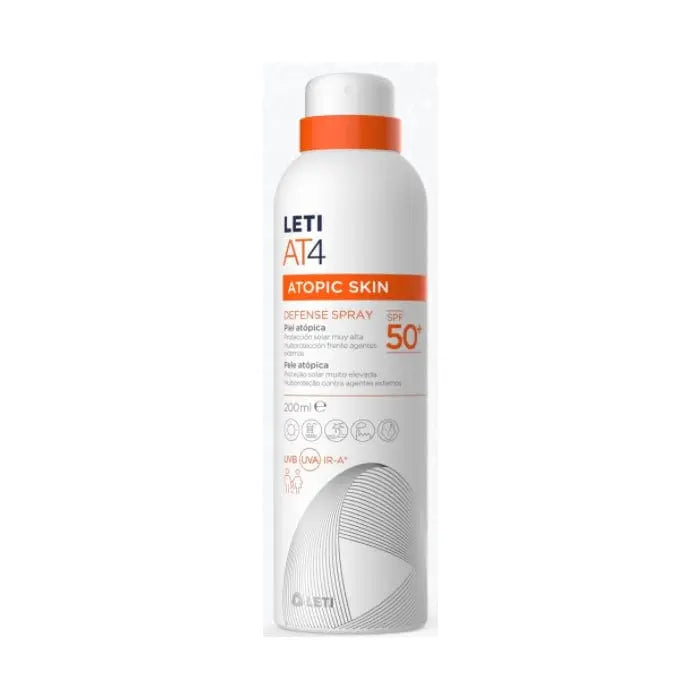 Leti At4 Defense Spray SPF50+ in 200ml bottle by Jag Couture London and New York, showing the protective sunscreen spray.