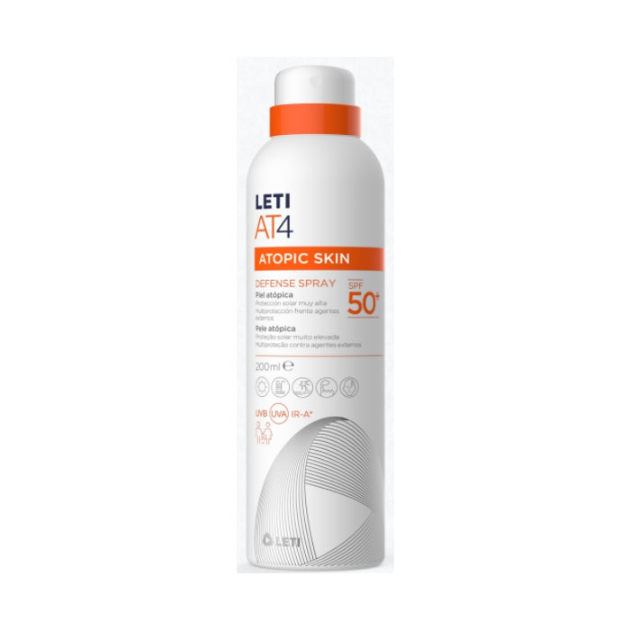 Leti At4 Defense Spray SPF50+ in 200ml bottle by Jag Couture London - New York, with a sleek design and pump dispenser.