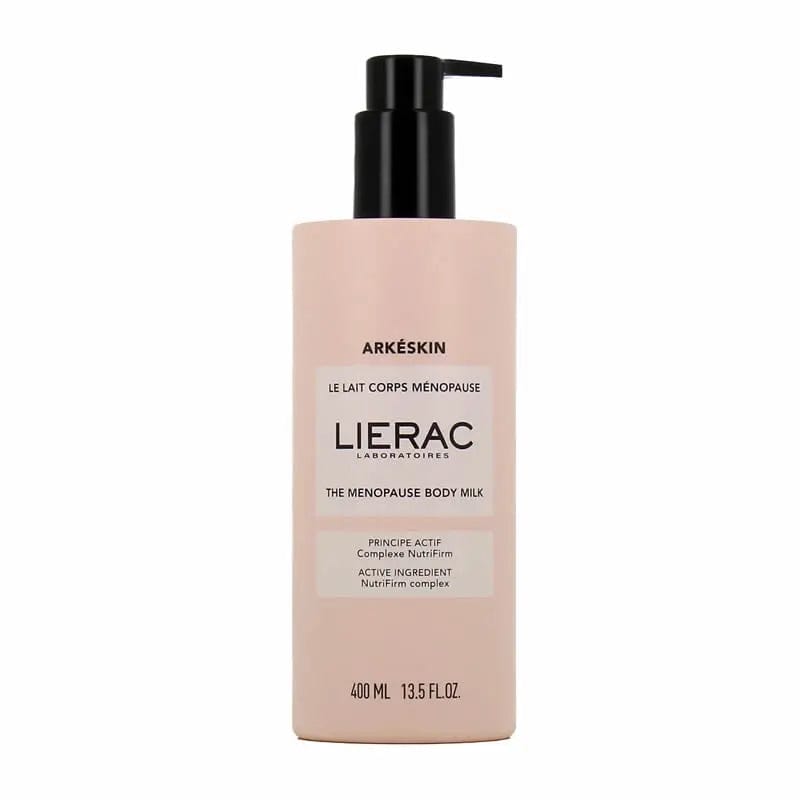 Lierac Arkéskin Menopause Body Lotion in 200ml bottle, moisturizing lotion for menopausal skin, shown in a sleek container.