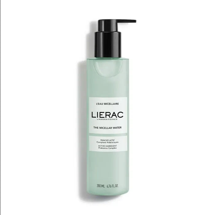 Lierac Micellar Water 200ml bottle, gentle skincare product with clear liquid, displayed on a clean background.