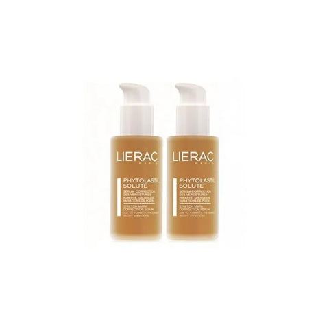 Lierac Phytolastil stretch marks correction serum in two 75ml bottles, designed to improve skin elasticity and reduce marks.