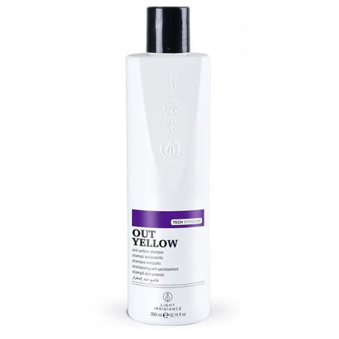 Jag Couture London New York Light Irridiance Tech Division Out Yellow Anti-Yellow Shampoo 300ml, showing the yellow bottle.