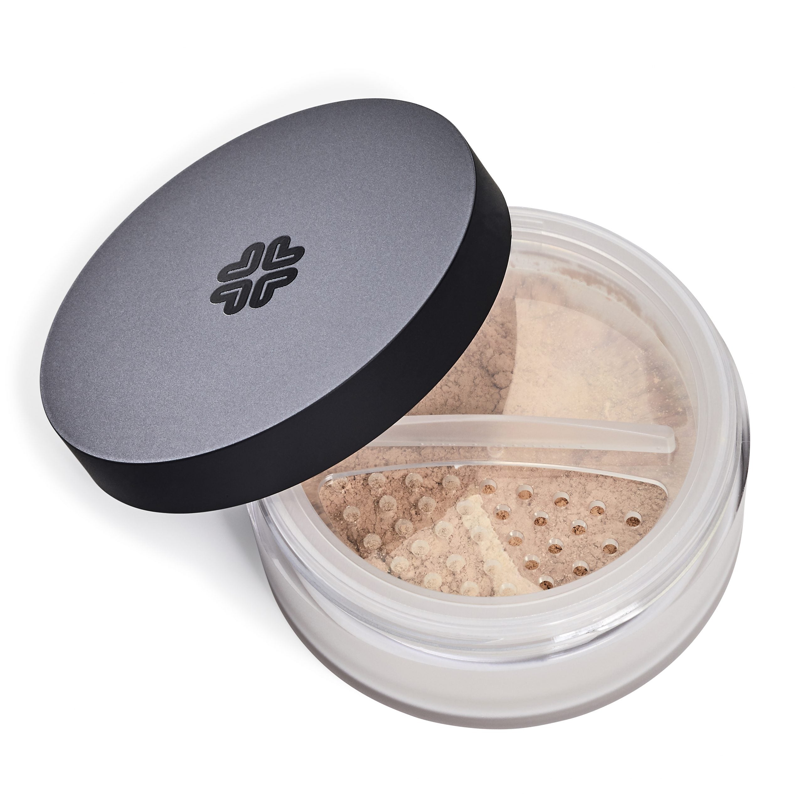 Mineral makeup base by Lily Lolo from Jag Couture London New York, shown in a sleek compact with a smooth, natural finish.