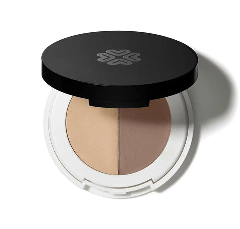 Lily Lolo Duo Eyeshadow Compact in Light by Jag Couture London-New York, showing the open eyeshadow palette with light shades.