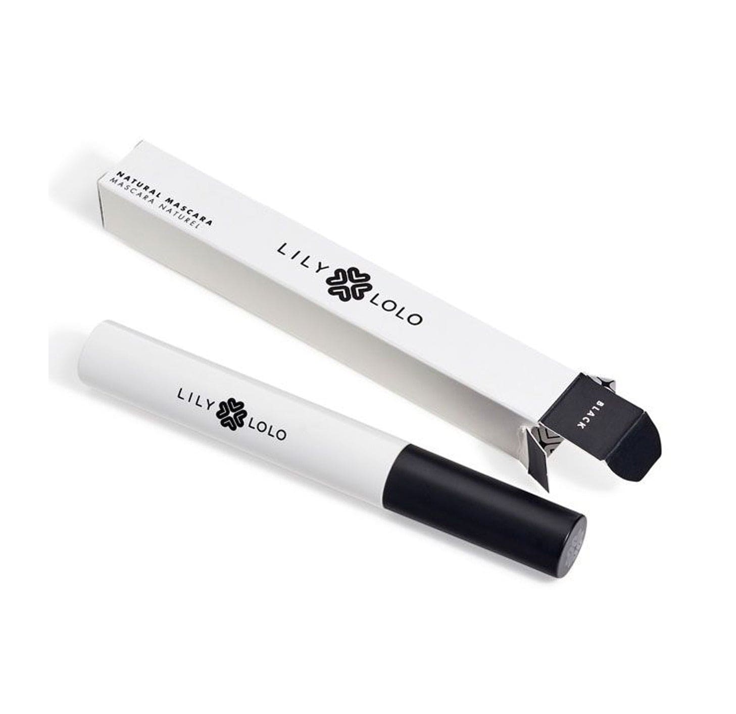 Lily Lolo Natural Black Mascara by Jag Couture London-New York showing the mascara tube with the brush applicator.