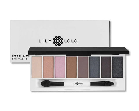 Lily Lolo Smoke and Mirrors compact eyeshadow palette by Jag Couture London New York with various smoky eye shades.