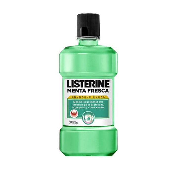 Jag Couture London New York Listerine Fresh Mint Mouthwash 500ml bottle with cap and label visible.