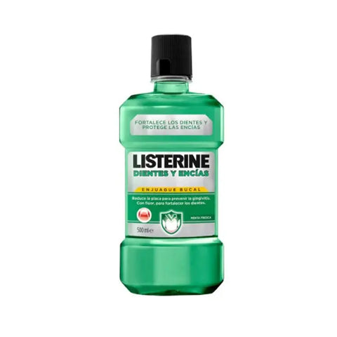 Jag Couture London - New York Listerine Teeth and Gums Mouthwash 500ml bottle showing label and cap.