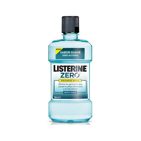 Listerine Zero Alcohol Soft Mint Mouthwash in a 500ml bottle, featuring a clear liquid and branded packaging from Jag Couture London New York.