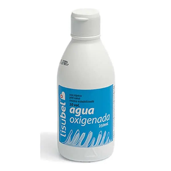 Lisubel hydrogen peroxide 250ml bottle by Jag Couture London New York, clear liquid inside a white and blue label bottle.
