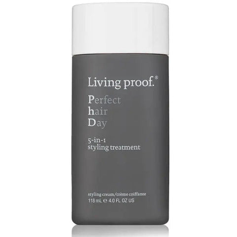 Living Proof Perfect Hair Day 5-in-1 Styling Treatment bottle, 118ml, with sleek packaging, by Jag Couture London - New York.