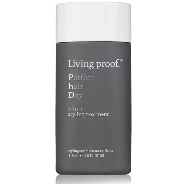 Living Proof Perfect Hair Day 5-in-1 Styling Treatment in 118ml bottle, featuring sleek packaging from Jag Couture London New York.