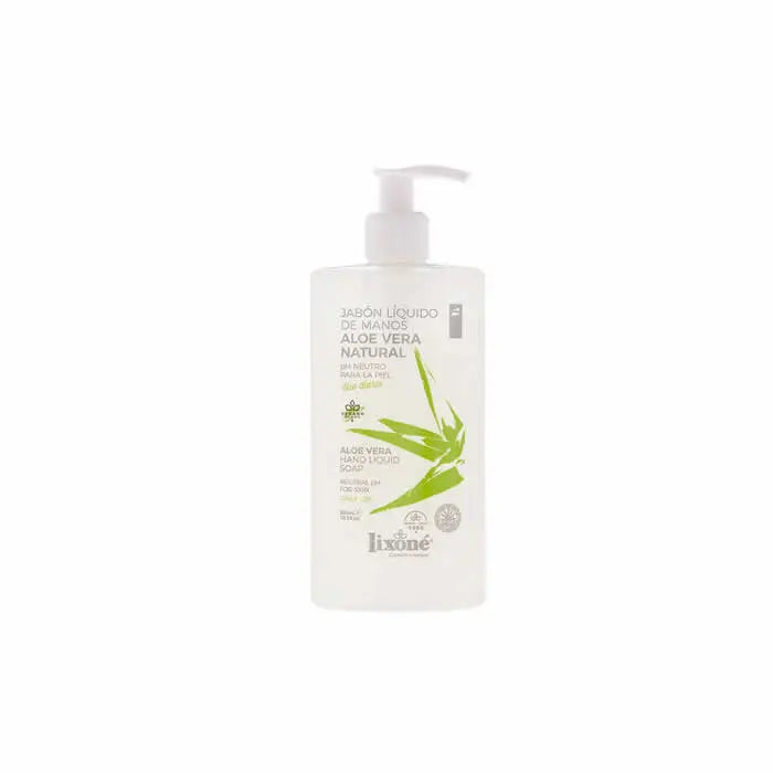 Lixoné Natural Aloe Vera Liquid Hand Soap in 300ml bottle, featuring a clear liquid and label with aloe vera imagery.