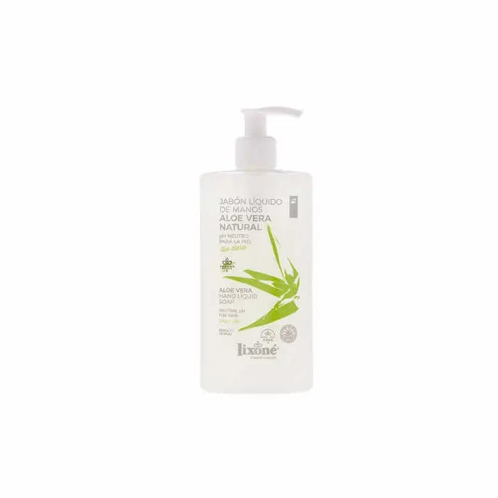 Natural aloe vera liquid hand soap by Jag Couture London, 300ml bottle showing clear soap and aloe vera ingredients