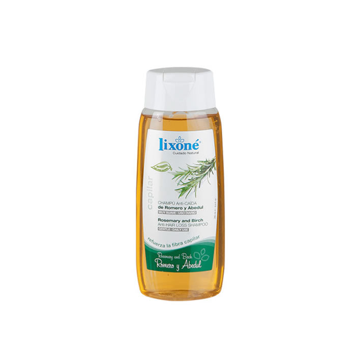Lixoné Rosemary and Birch Anti-Hair Loss Shampoo bottle, 250ml, with natural botanical ingredients, shown in a clean setting