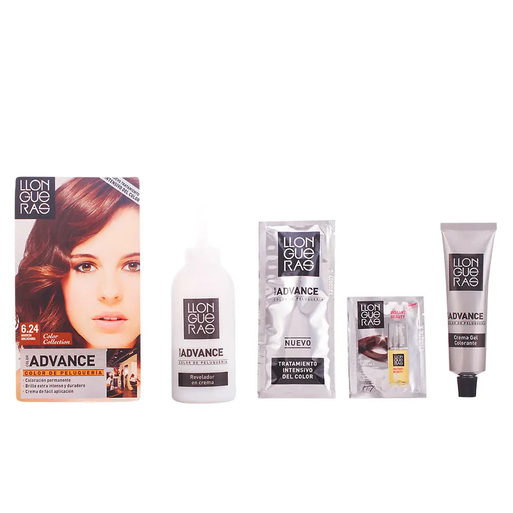 Jag Couture London-New York Llongueras Color Advance hair dye in shade 6.24 Macadamia Brown, showing the color and packaging.