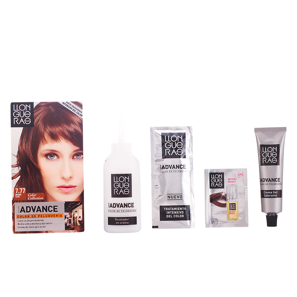 Jag Couture London Iced Brown hair color in Llongueras Color Advance 7.77, showcasing rich, icy brown shade in a hair dye tube.
