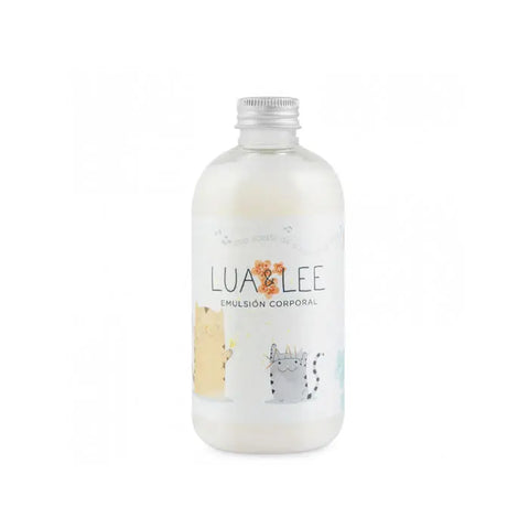 Lua & Lee Body Milk from Jag Couture London New York in a 250ml bottle, with creamy lotion visible in a sleek pump dispenser.