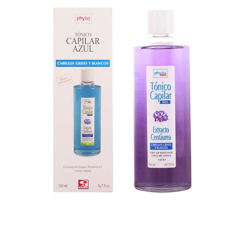 Luxana Phyto Nature blue capillary lotion for grey or white hair, 500ml, by Jag Couture London New York, in a clear bottle