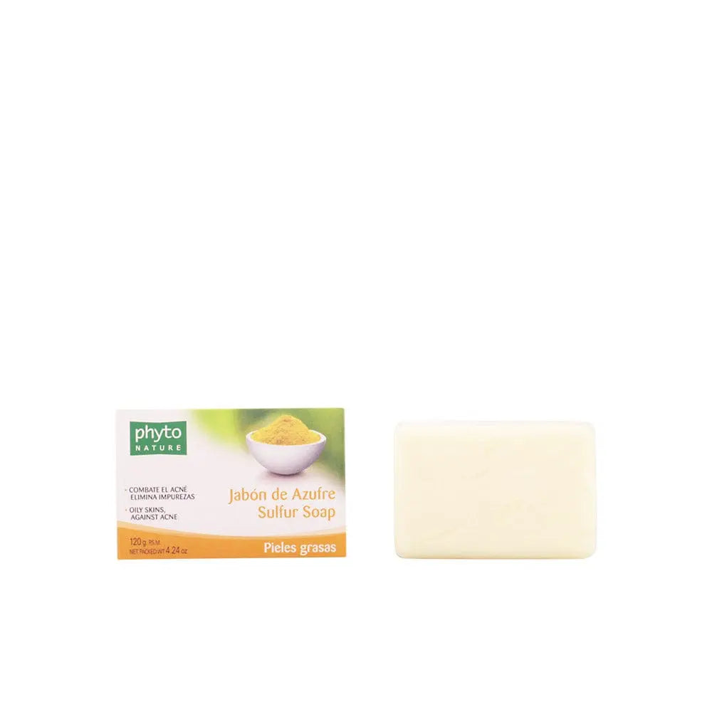 Luxana Phyto Nature Sulfur Soap by Jag Couture London, 120g, showing a bar of sulfur soap with natural herbal ingredients.