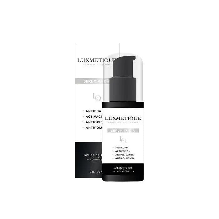 Luxmetique Serum 4A Day by Jag Couture London New York, 30ml bottle, sleek packaging with elegant design visible in the image.