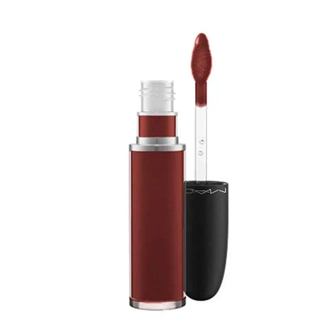 MAC Retro Matte Liquid Lipcolour in Carnivorous by Jag Couture London featuring the bold, matte liquid lipstick with a vibrant red shade.