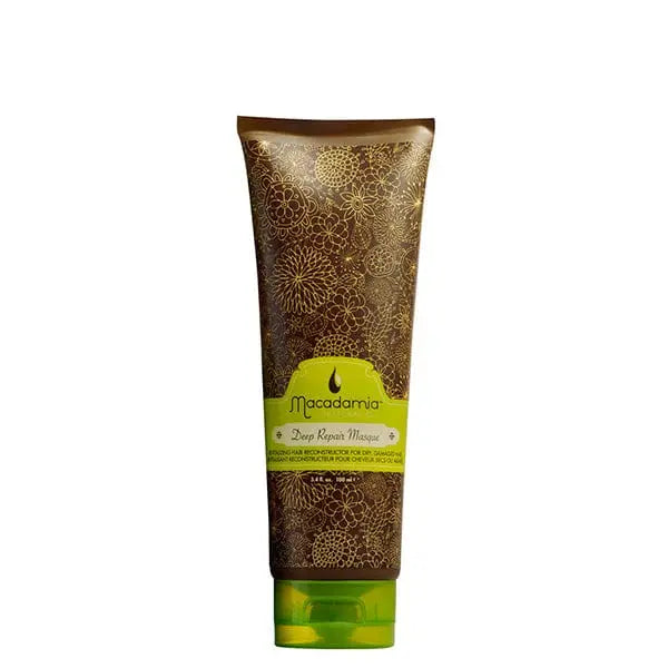 Jag Couture London Macadamia Natural Oil Deep Repair Masque 100ml jar with black lid and product label visible.
