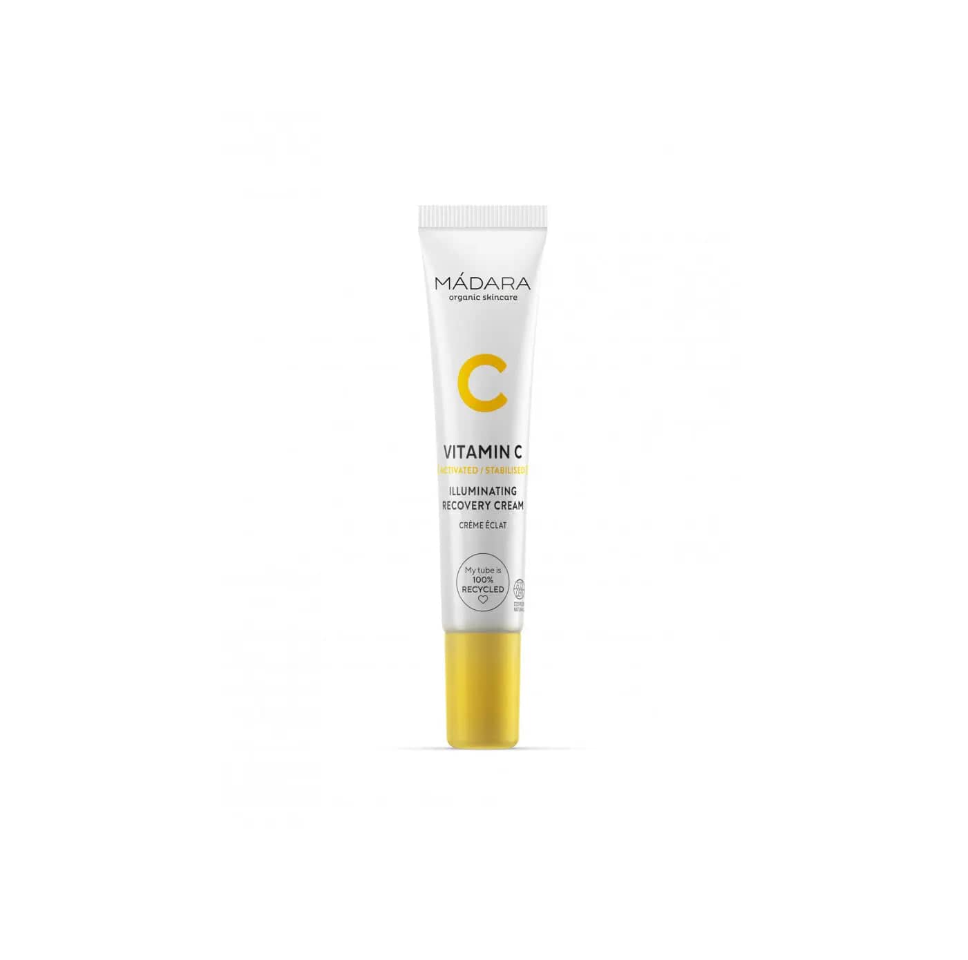 Mádara Vitamin C Illuminating Recovery serum in a 15ml bottle, designed to brighten and rejuvenate skin.