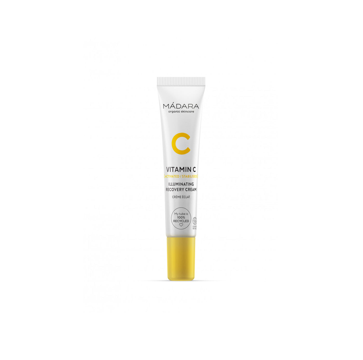 Mádara Vitamin C Illuminating Recovery serum in 15ml bottle, featuring brightening skincare by Mádara for radiance and recovery.