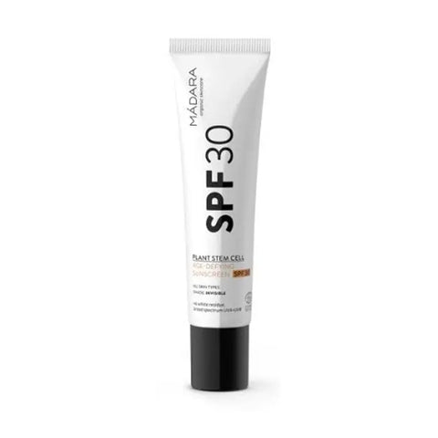 Mádara Plant Stem Cell Age-Defying Face Sunscreen SPF30 in 40ml bottle, natural skincare product from Jag Couture London New York