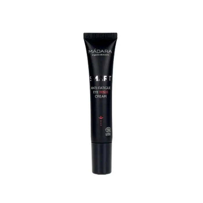 Mádara Smart Anti-Fatigue Eye Rescue Cream in 15ml jar, featuring a sleek design for reducing puffiness and tired eyes.