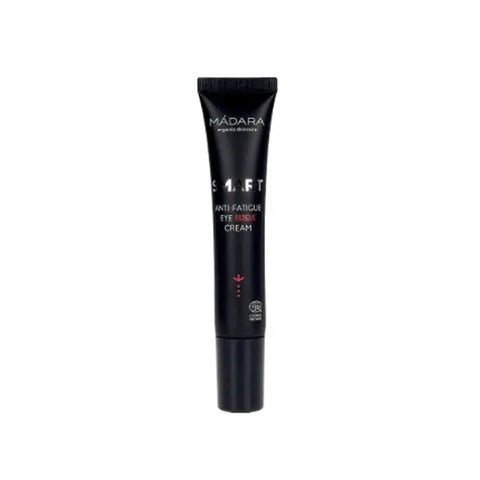 Mádara Smart Anti-Fatigue Eye Rescue Cream in 15ml jar, featuring a sleek design for reducing puffiness and tired eyes.