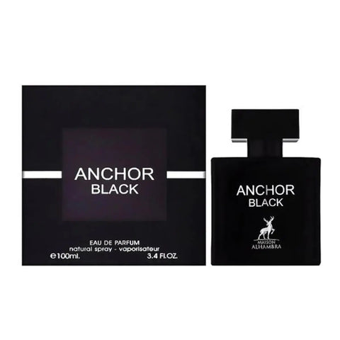 Maison Alhambra Anchor Black Eau De Parfum spray by Jag Couture London, 100ml bottle with sleek black design.