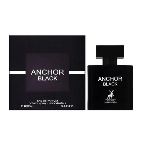 Maison Alhambra Anchor Black Eau de Parfum spray by Jag Couture London, 100ml bottle with sleek black design.