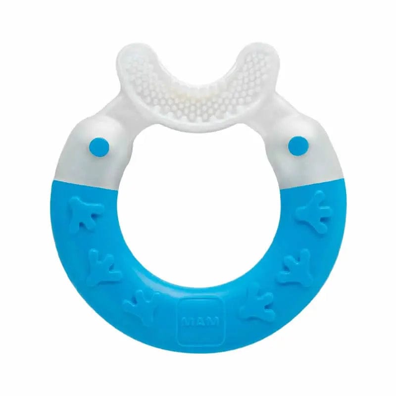 Blue Mam Bite & Brush Teether by Jag Couture London New York, designed for soothing gums and promoting oral health in babies.