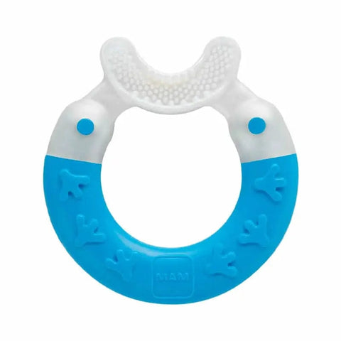 Blue Mam Bite & Brush Teether by Jag Couture London New York, designed for soothing gums and promoting oral health in babies.