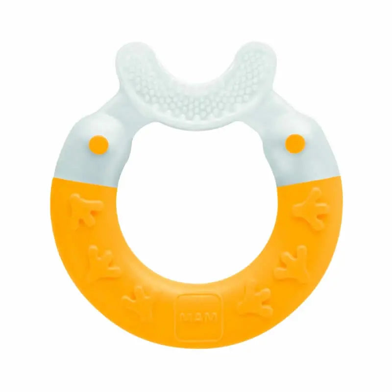 Jag Couture London Mam Bite & Brush Yellow, a colorful baby teething toy and toothbrush in vibrant yellow.