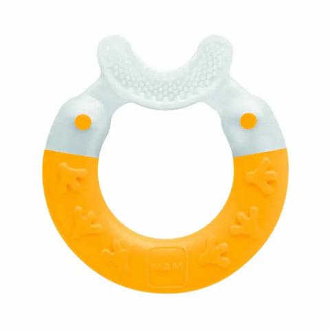 Jag Couture London Mam Bite & Brush Yellow, a colorful baby teething toy and toothbrush in vibrant yellow.