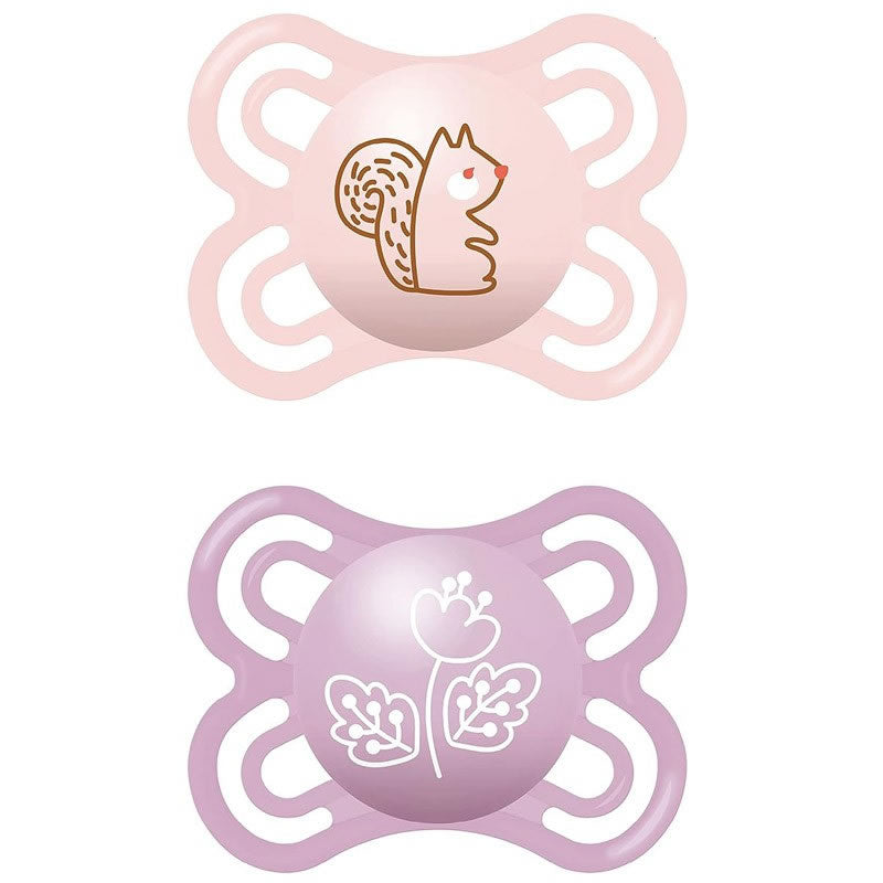 Pink Mam Perfect Pacifier for 2-6 months, set of two, from Jag Couture London - New York, shown in the product image.