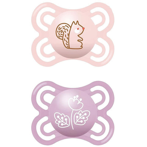 Pink Mam Perfect Pacifier for 2-6 months, set of two, from Jag Couture London - New York, shown in the product image.